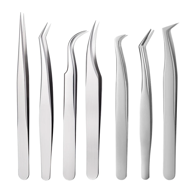 Strong Set False Eye Diamond Pink 35 Degree Coated Curved Extension Eyelash Fiber Grip Lash Stainless Steel Tip Tweezers Volume