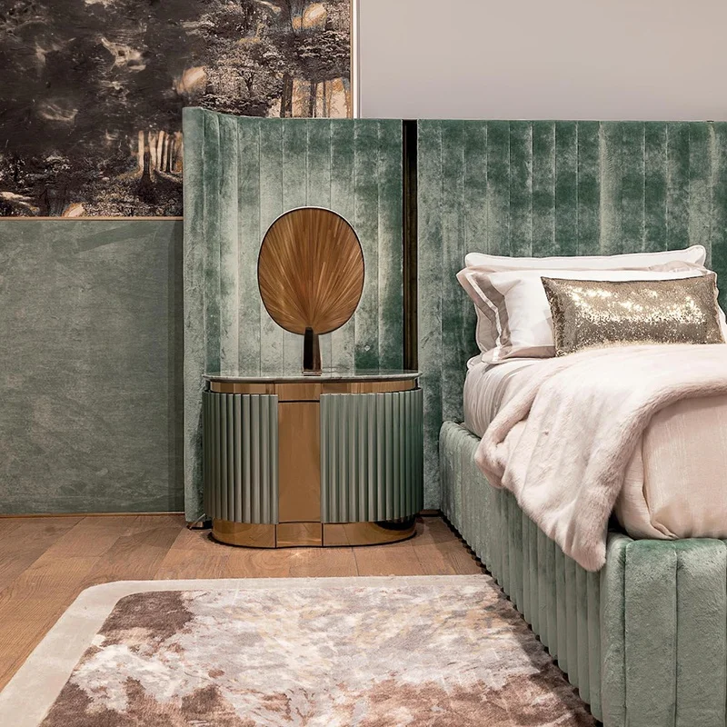 Custom Made Italian Design Modern Luxury Bedroom Furniture Set Upholstered Home Bedroom Bed With Headboard