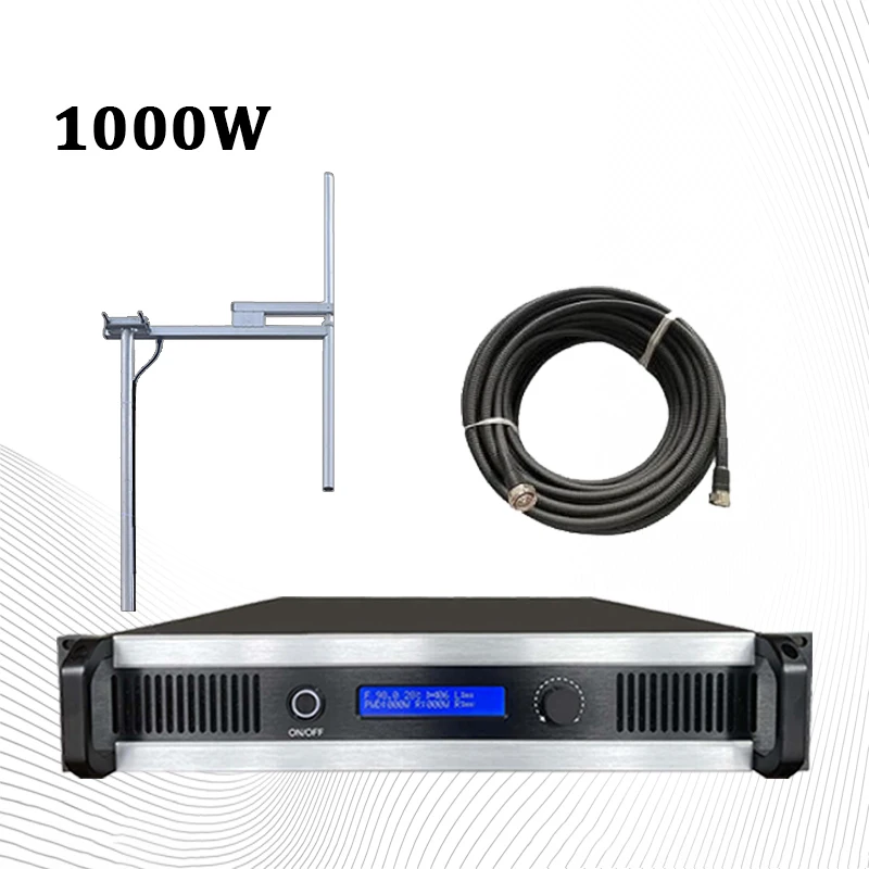 1000W FM Transmitter with dipole antenna and feeder cable