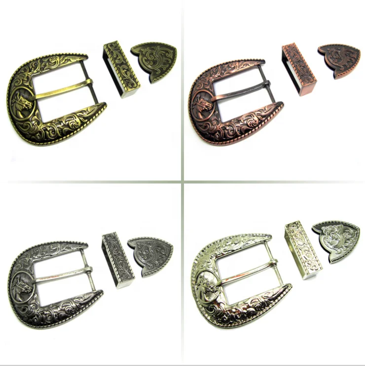 Hardware Silver Mexico Luxury Metal Western 3 Piece Banding Belt Buckle Set Screws Belt Buckles 3 Pieces Set