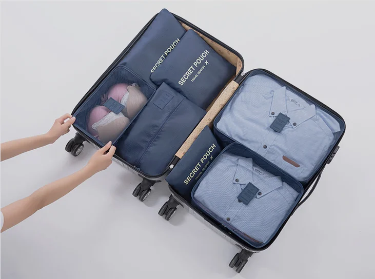 7 комплектов розовых сумок для хранения одежды, дорожный Органайзер, мешочки, компрессионная упаковка, дорожная сумка