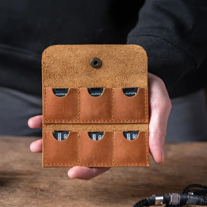 Durable Genuine Leather SD Card Case Minimalist Memory Card Holder Practical SD Memory Card Organizer for Photography Lovers