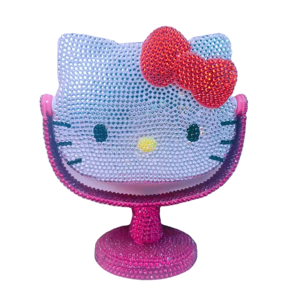Cartoon 3D Lovely Bling Hello Kt Mirror Espejo De Maquillaje Plastic Diamond DIY Makeup Mirror Girly Princess Kitty Cat Mirror
