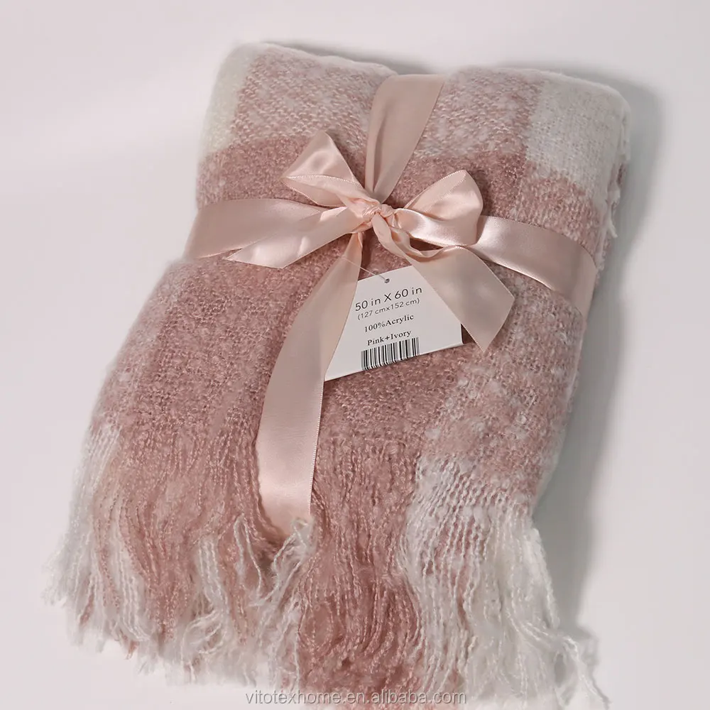 
Classic Home Throw Shawl All Season Acrylic Cozy Soft Picnic Stadium Camp Blanket Fringe Plaid for Bed/Sofa/Couch,Cashmere-Like 