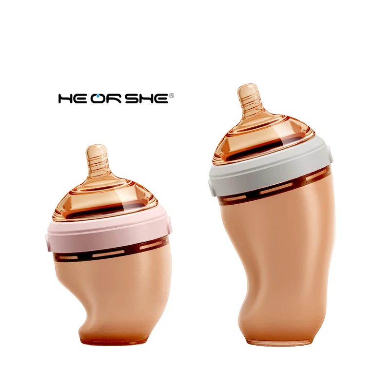 Wholesale HEORSHE Products 160ml 5oz 240ml 8oz Supply Safety Material BPA Free Silicone Feeding Baby Bottle