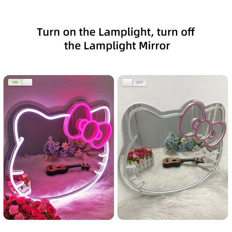 Wholesale Smart Mirror Led Hello Kitty Light Decor Accessories Touch Screen Wall Hanging Makeup Table Mirror Fill Light Mirror