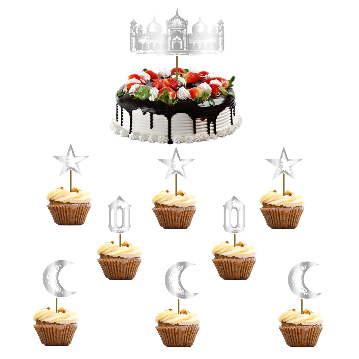 Eid party decoration set eid mubarak theme banner balloon cake topper Party