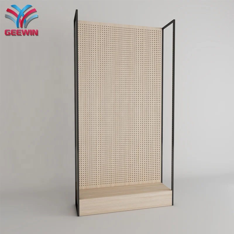 Fashion Store Stand Hanger T Shirt Wooden Metal Hook  Pegboard Clothing Display Stands