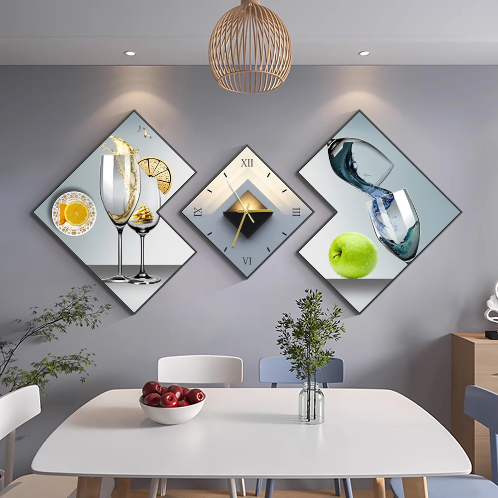 decor for home interior Restaurant Wall Art Wall clock crystal porcelain painting sofa background wall painting Set of 3