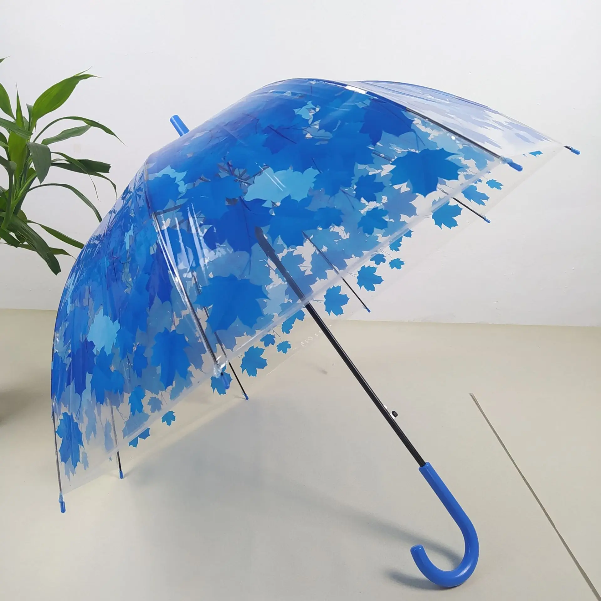 Hot Sale Apollo Umbrella Plant Maple Leaf Umbrella Custom 210T Curve Handle Transparent Golf Umbrellas With Logo Printing