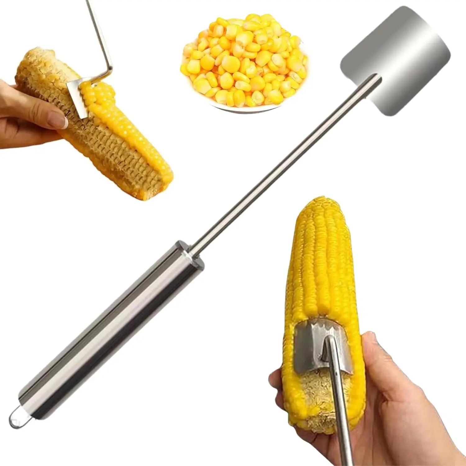 Corn Cutter Stainless Steel Corn Cob Peeler Splitter Tool with Ergonomic Handle for Kitchen