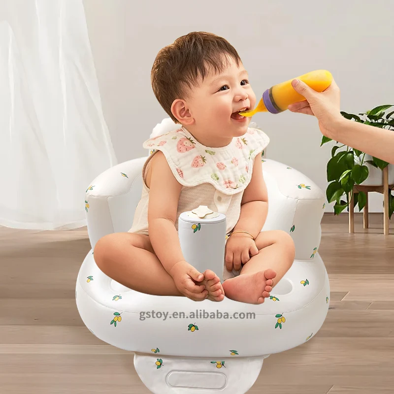 Small chassis olive kids learning support seat PVC toddler feeding chair  inflatable baby sofa