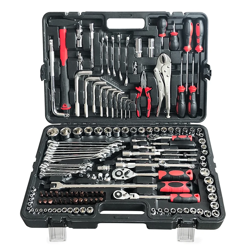  150 Piece 1/2 3/8 1/4 Inch Drive Flexible Head Rotator Ratchet Handle Wrench Socket Set With Mechanical