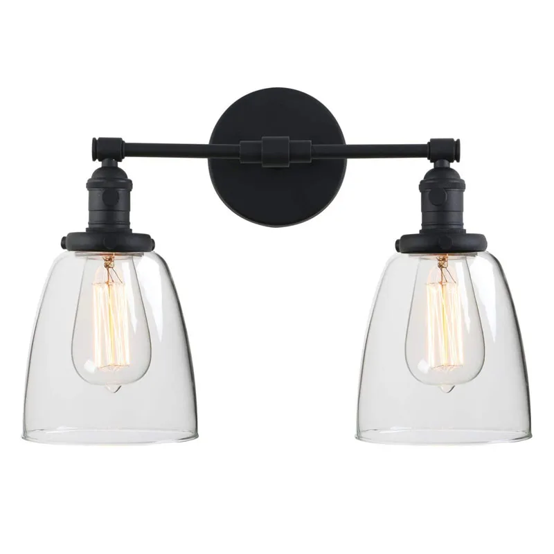 Black Vintage Bathroom Vanity Lighting Fixtures Over Mirror Glass Globe Wall Lamp 2 Lights Vanity Light For Bathroom