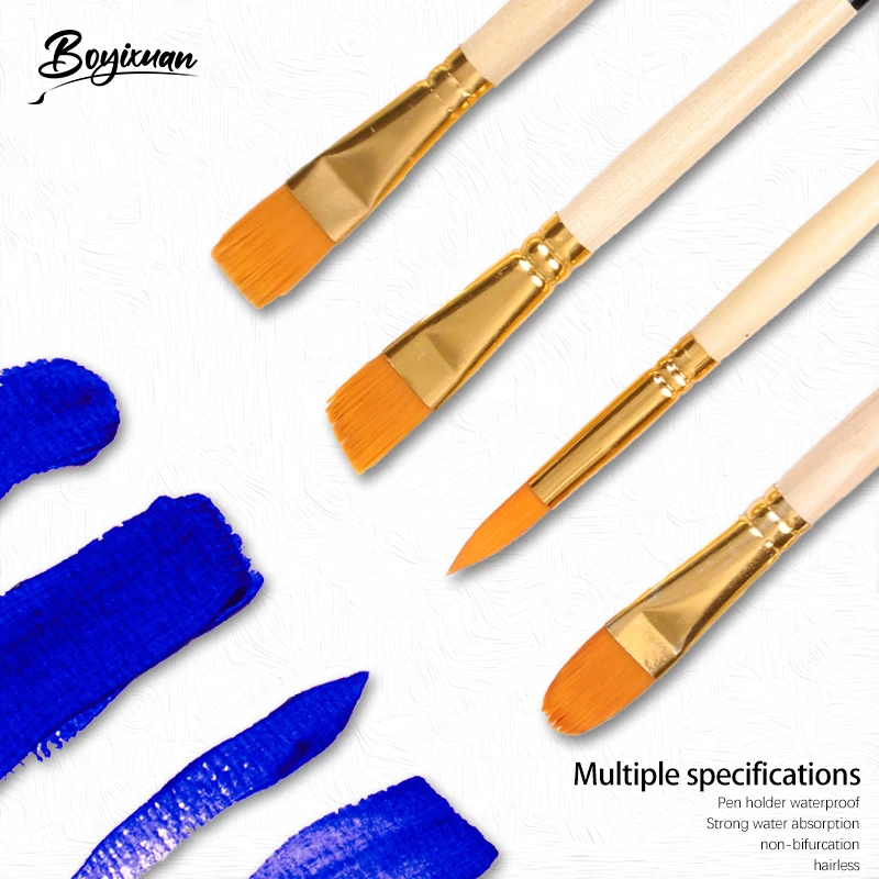 Professional 6Pcs/set Nylon Hair Artist Painting Brushes Watercolor Wood Handle Oil Paint Brushes for Art Painting