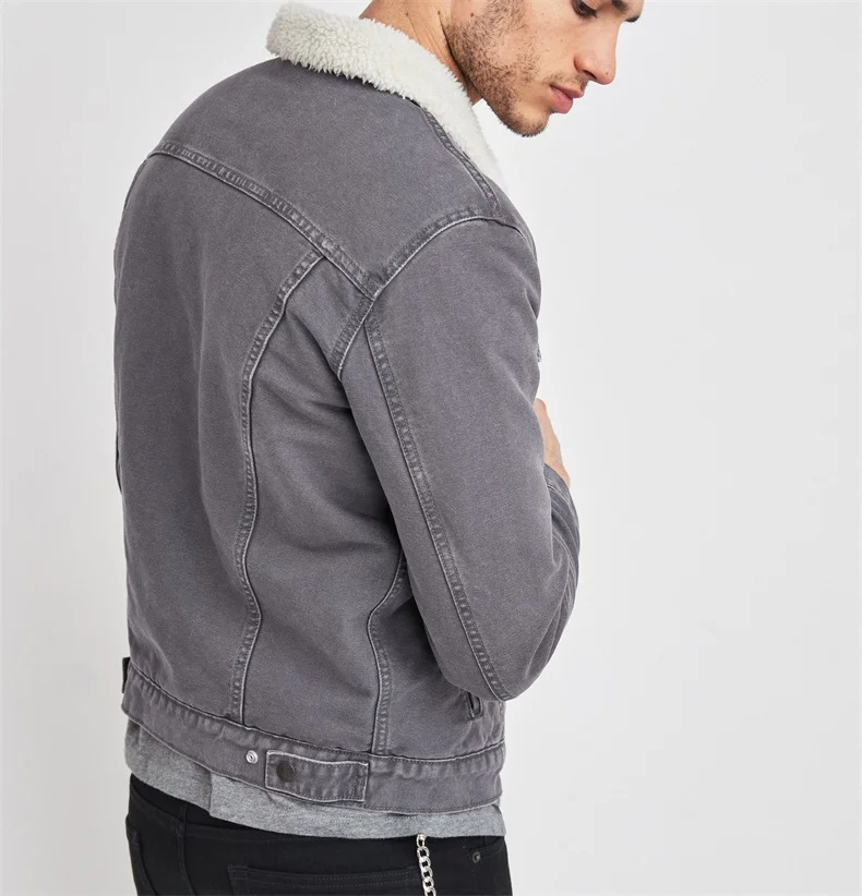 Custom Mens Stocklot Colored Denim Sherpa Jackets for Trucker