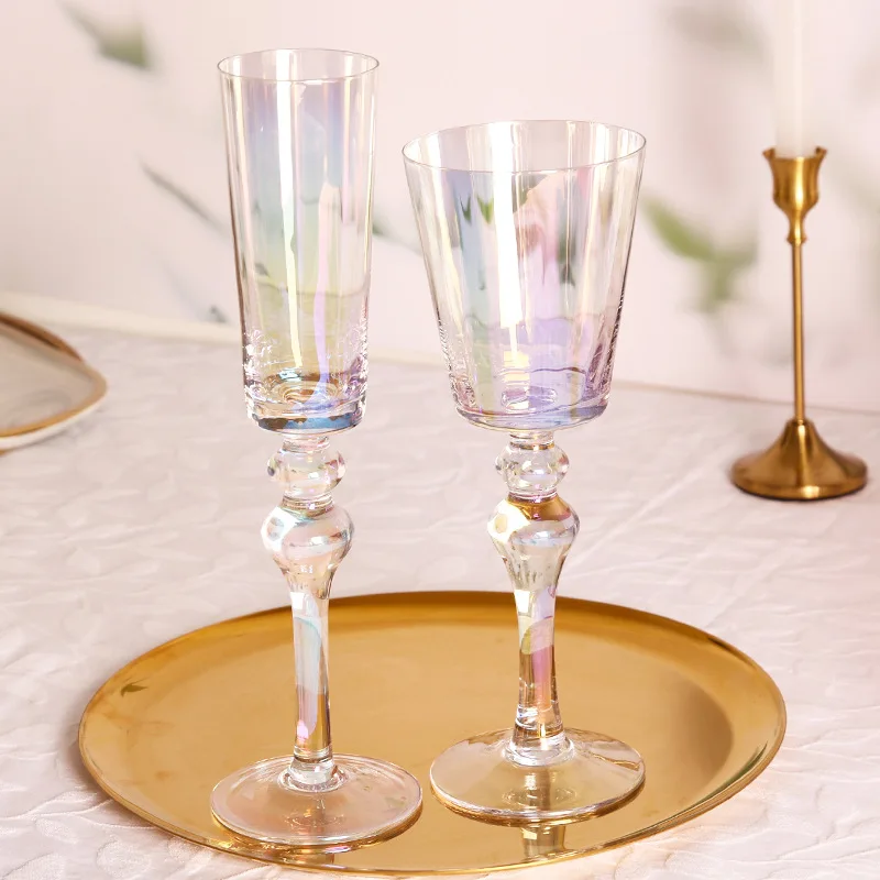 Vintage Crystal glass colorful rainbow electroplating Nordic Style Champagne Glass Wine Goblet Red Wine Goblet Crystal Glass