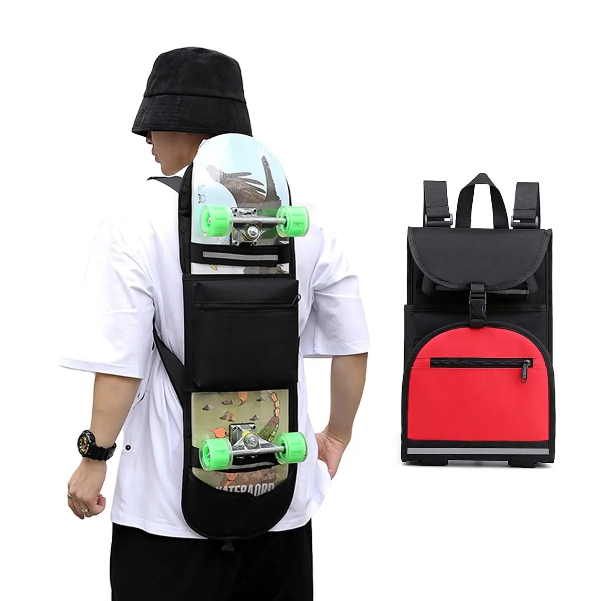Custom Skateboard Backpacks Black Foldable Skateboard Bags for Men and Boys