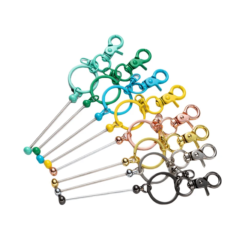 Metal DIY Craft Hook Keyring Crystal Add a Bead Key Chains Accessories Beadable Bar Keychain for Beads Keychain Making