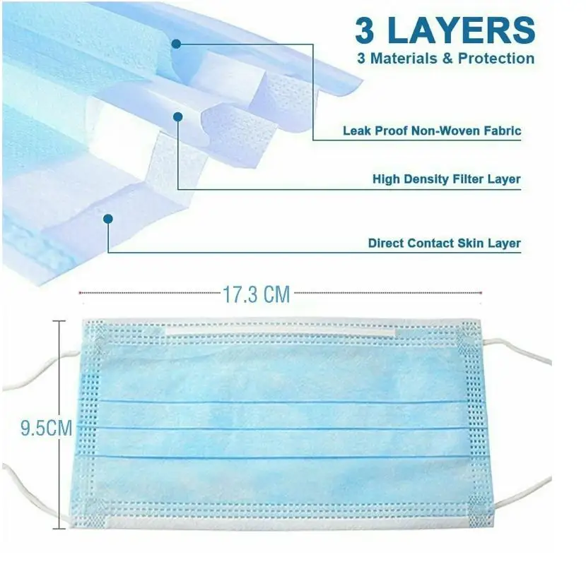  Одноразовая Синяя Маска медицинская хирургическая 3-слойная Нетканая маска с расплавом может быть настроена на складе EN16483 oem для лица