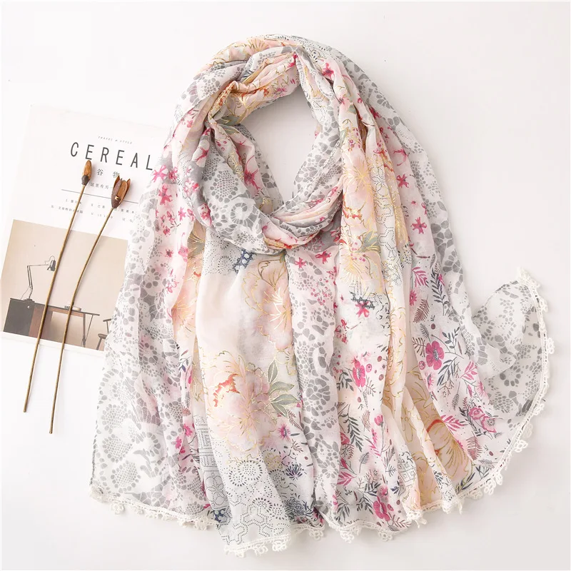 Spanish women thin cotton hand flower lace scarf spring, summer and autumn sunshade shawl soft and suntan