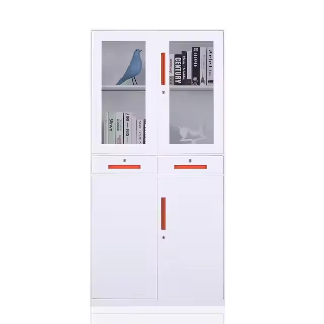 Современная прочная стальная офисная мебель Iyanen 2-стеклянные дверные шкафы с 2 ящиками для офисного отеля школьного здания