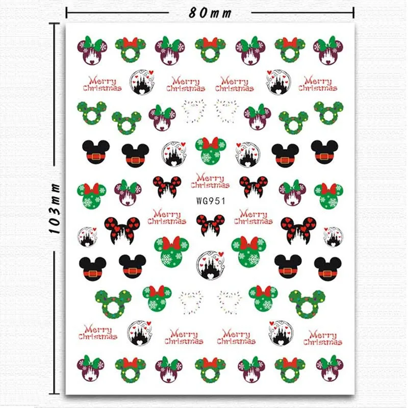 WG951-960 3D Cartoon Christmas Nail Art Stickers Hot Nail Decals Decorations