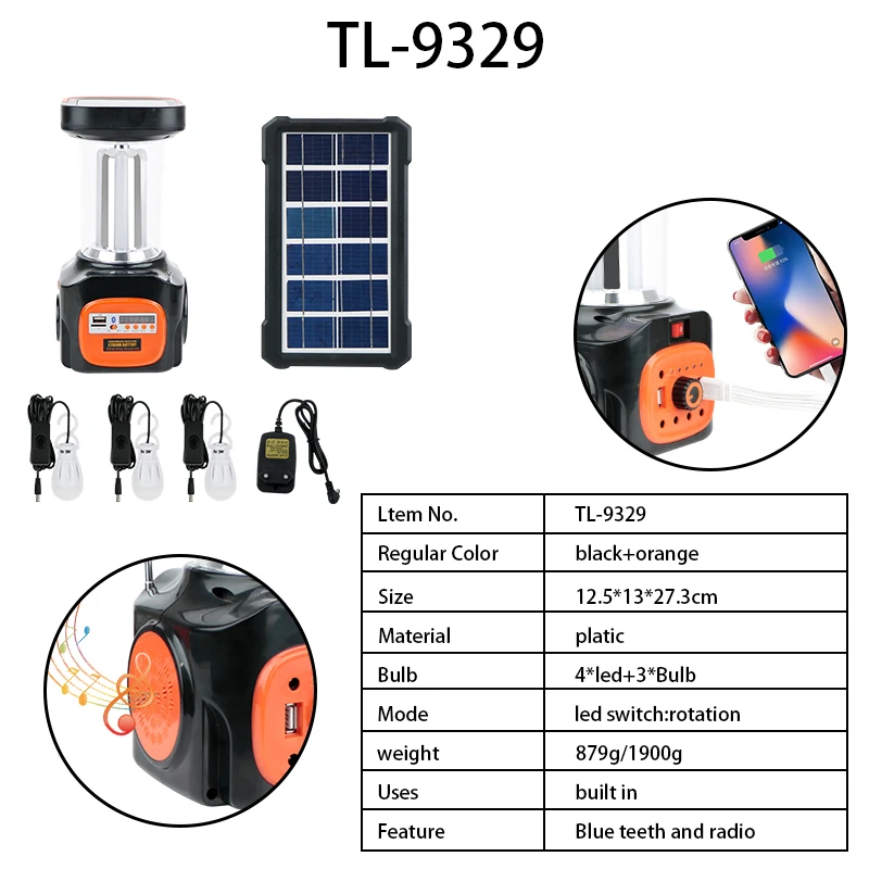 USB Rechargeable Light High Lumen Multi Function Lamp Outdoor Solar Light Portable Emergency LED Camping Lantern with Blueteeth