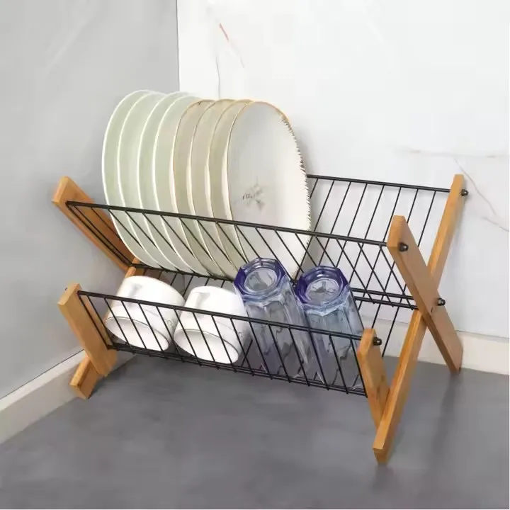 Custom Modern Stainless Steel Dish Rack Kitchen Sink Drain Holder With Bamboo Bowl Rack For Household Use
