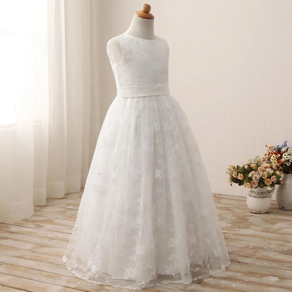 hot seller A line lace flower girl dress for wedding communion white dress
