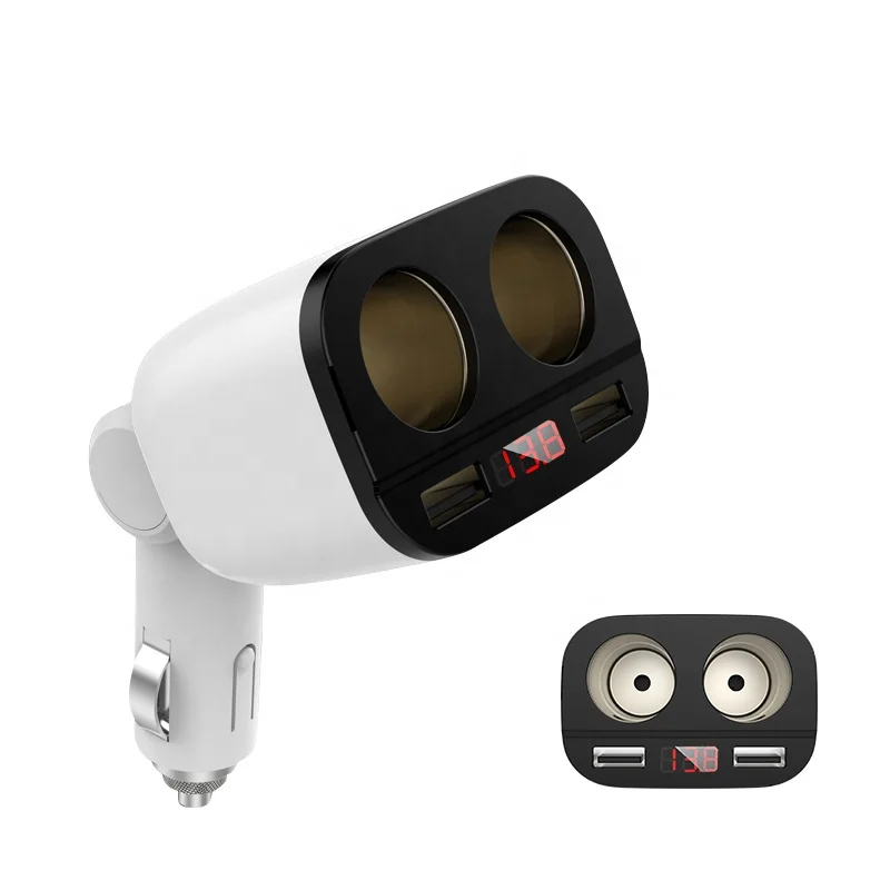 
Universal 12V 24V DC 5V 3.1A Fast Charge Cigarette Lighter Adapter Dual USB Car Charger With 2 Cig And Voltage Screen Display 