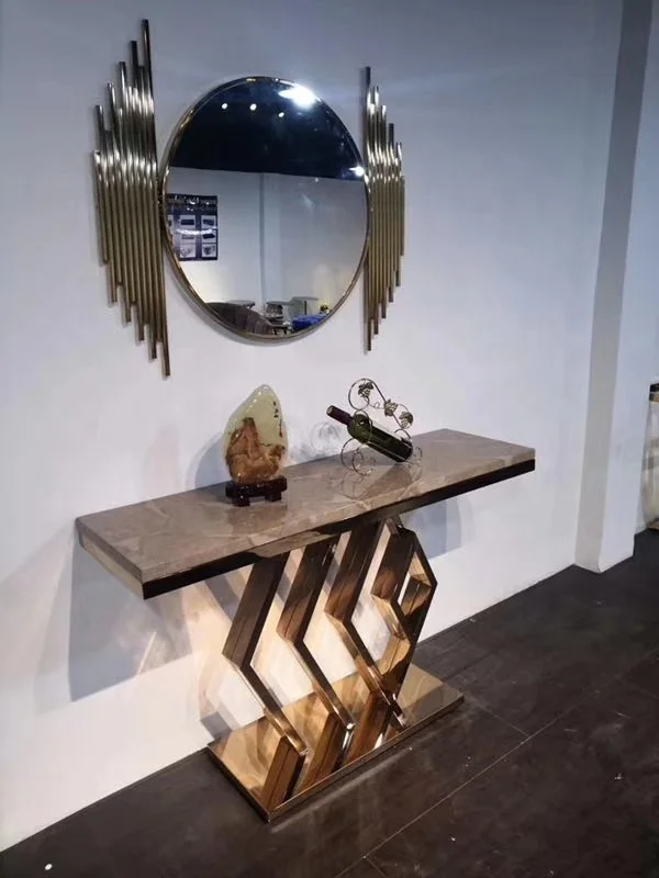 Wholesale Contemporary Brass Stainless Steel marble top Hallway table Wood Frame Console table for Living Room