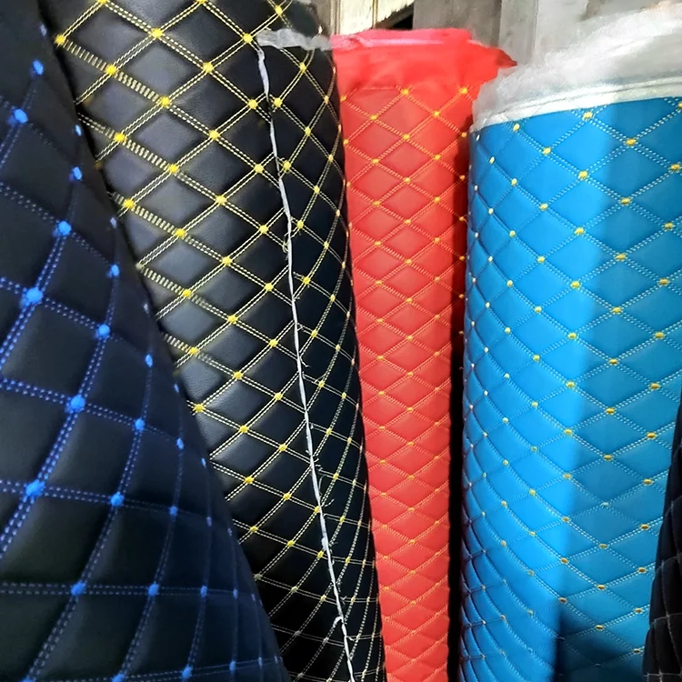 1.6M Embroidery Quilted Diamond Stitching Leather 5.0MM polyurethane Foam For Car Seat Cover PVC Synthetic Leather