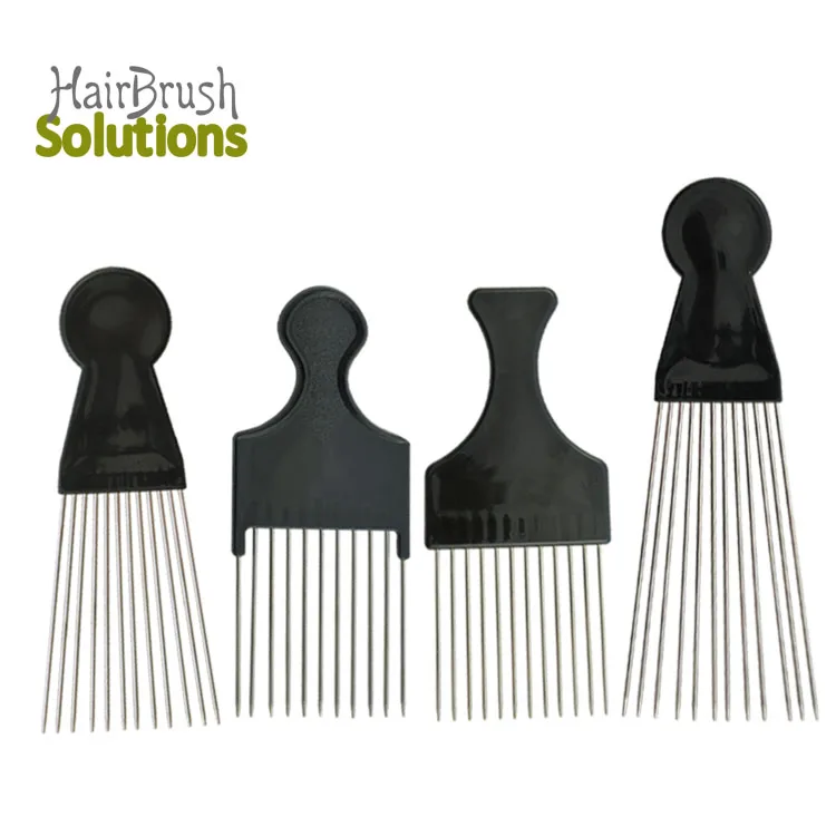 Custom 4 Pcs Fork Comb Peigne Black Fist Hair Metal Fan Afro Pick Man Comb Set For Hair Styling