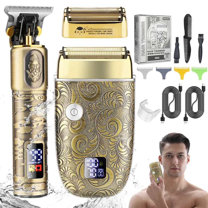 Suttik 962 Rechargeable 2 IN 1 Hair Beard Electric Shaver For Men Powerful Electric Razor Head Bald Shaving Machine Trimmer