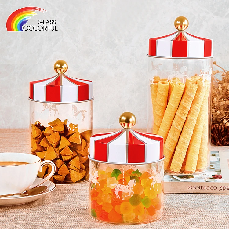 Containertorage Tank Candy Jar Food Storage Canister Jar with Metal Machine Custom Wide Mouth Glass Jar