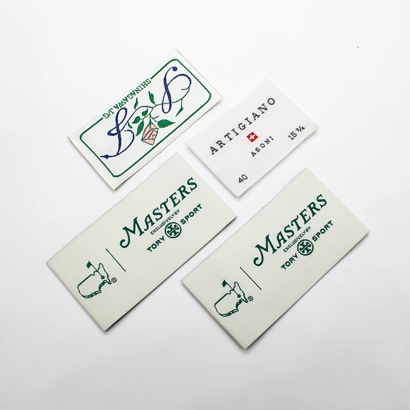 Custom Woven Polyester Garment Clothing Labels and Size Stickers Embroidered End Fold Sustainable for Bags and Shoes Use