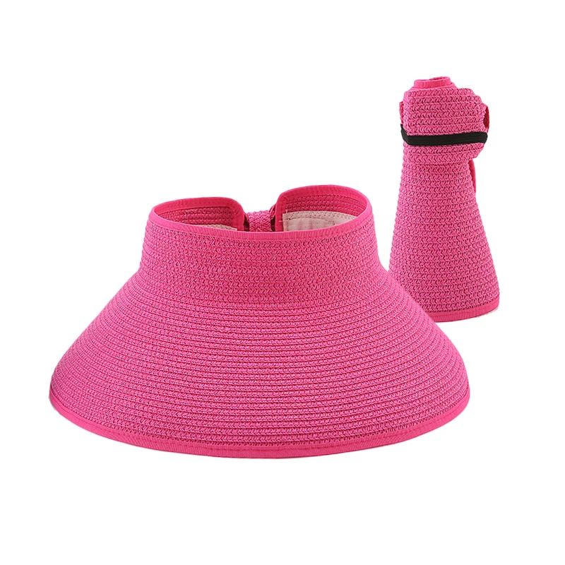Women UV Protection Airtop Visor Cap Foldable Straw Hats Portable Paper Straw Visor Hat Sun Beach Wide Brim Hat