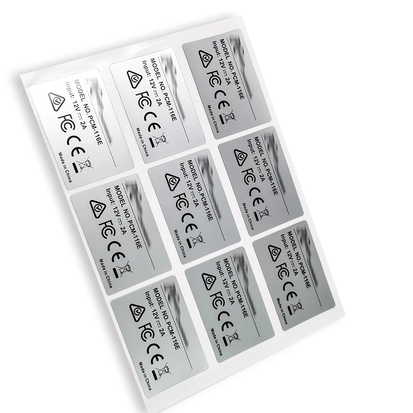Custom Waterproof Matte Silver Adhesive Label Panel Stickers PET Labels CE Mark Electronic PC for Package Stickers Printing