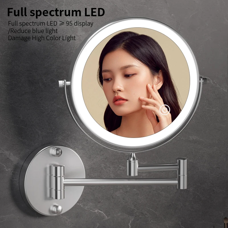 Wall Mounted Extendable Double Sided Swivel Hardwired Corded Magnifier Makeup Vanity Mirror With Lights