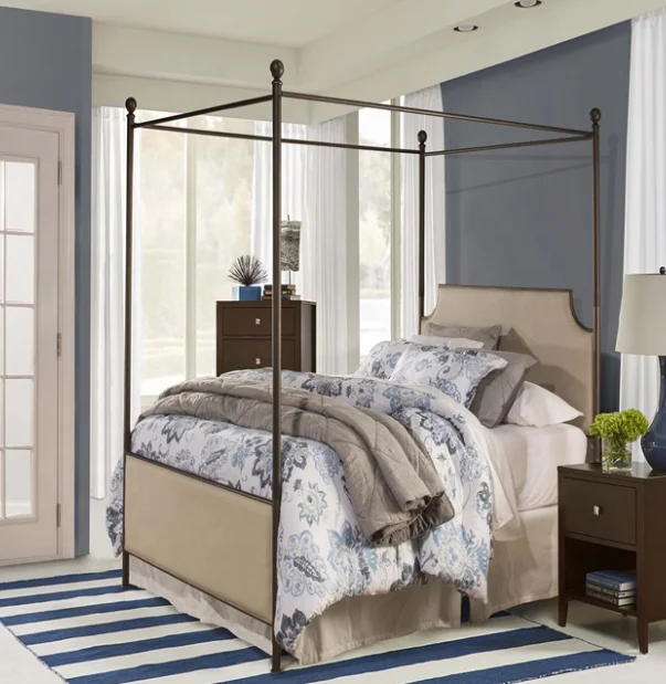 Canopy decorative crystal ball metal beds design upholstered bed frame