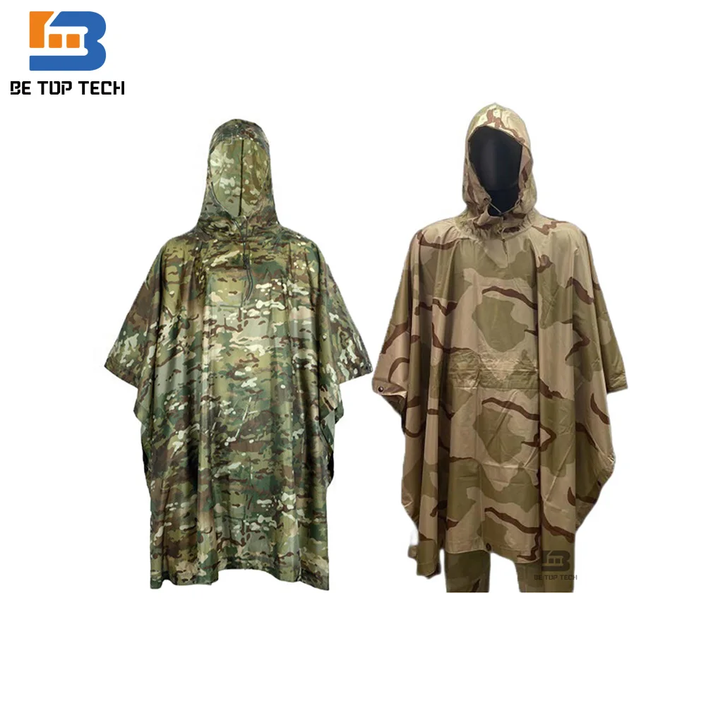 Multicam Usage Camouflage Poncho Polyester with PU Coating Camo Rain Poncho