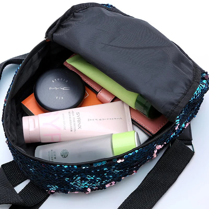 
Designer Glitter Sequin Backpack Student Custom School Bag Mini Travel bag for girls 