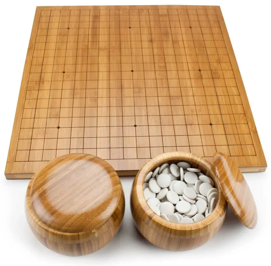Бамбук 0 8 дюймов Реверсивный 19x19 / 13x13 Go игровой набор доска с одиночными выпуклыми камнями Yunzi и бамбуковыми чашами