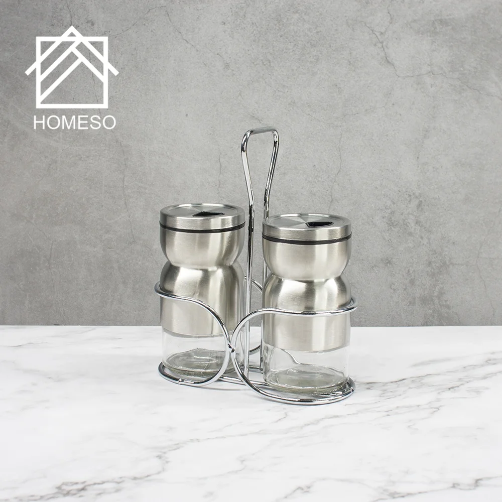 Rose Gold Metal Spice Rack Salt And Pepper Shaker Sets Glass Spice Jar Set