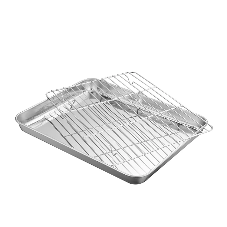 
Stainless Steel Baking Pan With Cooling Rack Oven Tray Cookie Sheet Rectangular Tray 