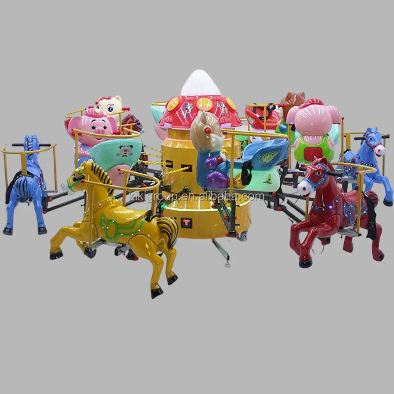 New 6-8 person amusement park with led lights music mini carousel ride for children and adults