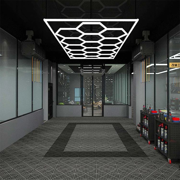 Wholesale Special Hexagonal LED Ceiling Light for Car Garages White Frame Honeycomb Work Lighting for Mechanics Shops