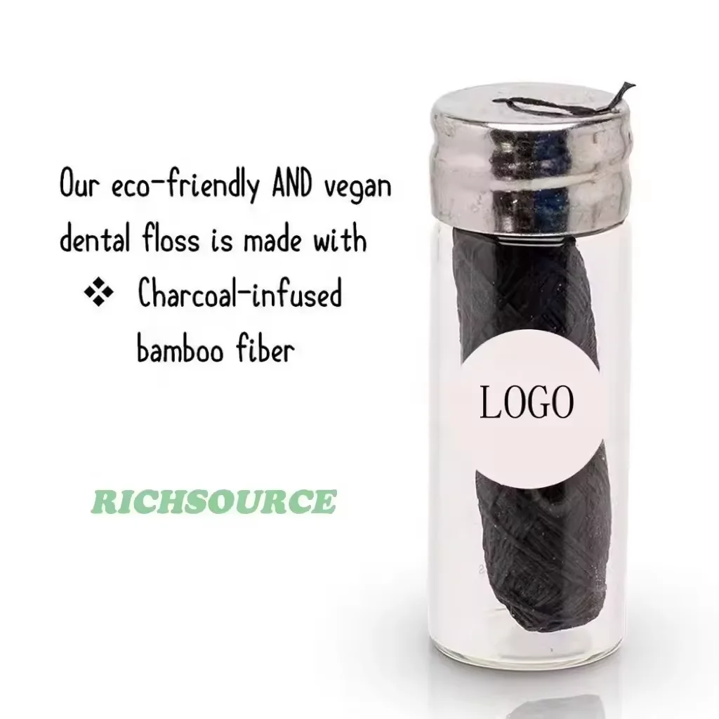 Mint Flavor Dental Flosser Biodegradable Teeth Floss with Glass Bottle Natural Bamboo Oral Care Product Bulk Supply