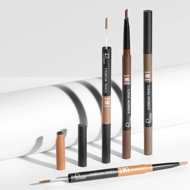 Pudaier New Style 3 IN 1 Eyebrow Pencil Multiple Uses Waterproof And Sweat Resistant 6 Colors Natural Eyebrow Makeup